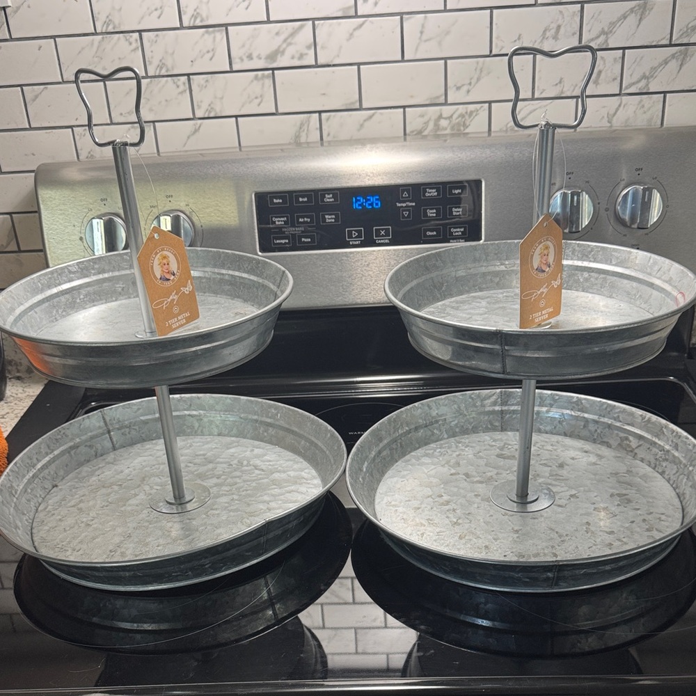 Galvanized 2-Tier Serving Stand - Rustic Metal Kitchen Display